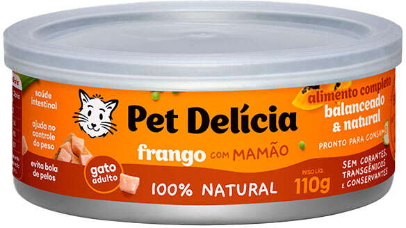 Ração Úmida Pet Delícia Natural Frango com Mamão Saúde Intestinal - 110 g