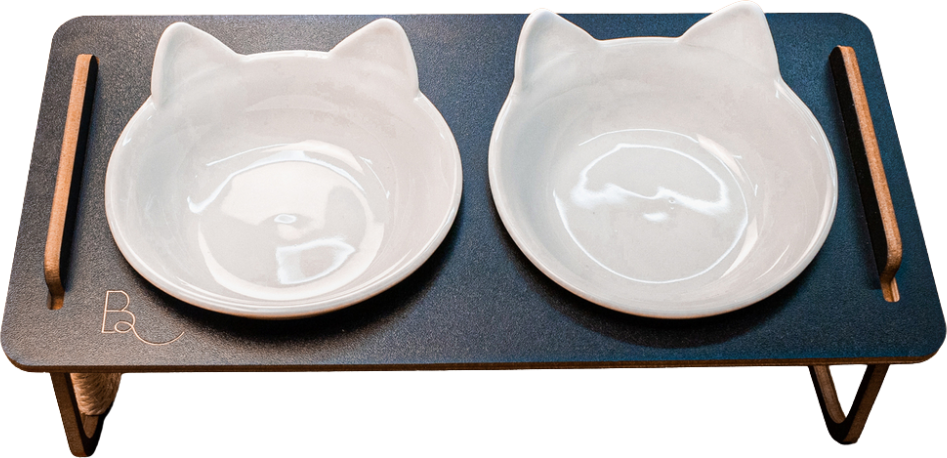 Comedouro Duplo Bastet Hórus para Gatos Preto - Tam. Único