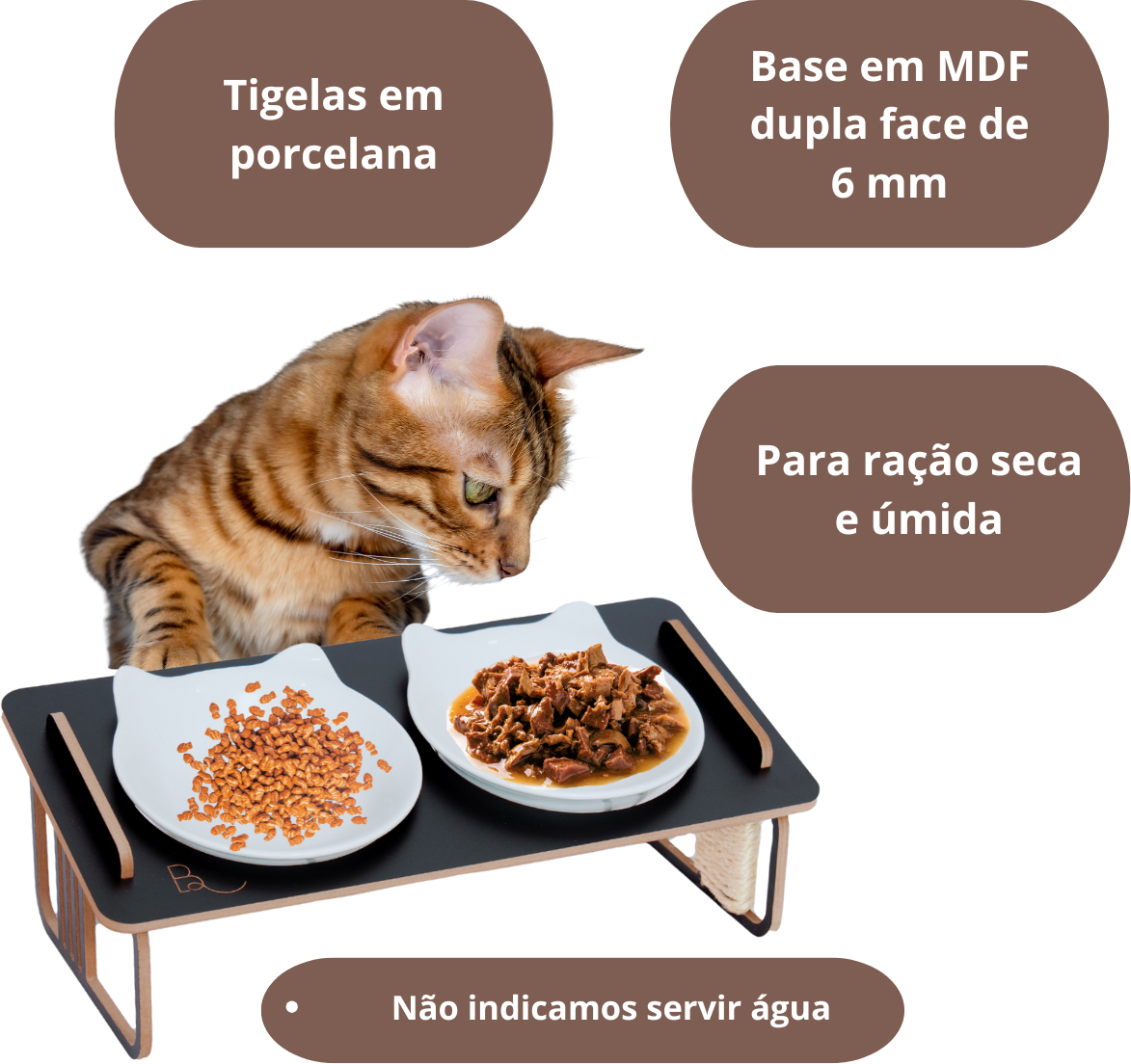 Comedouro Duplo Bastet Hórus para Gatos Preto - Tam. Único