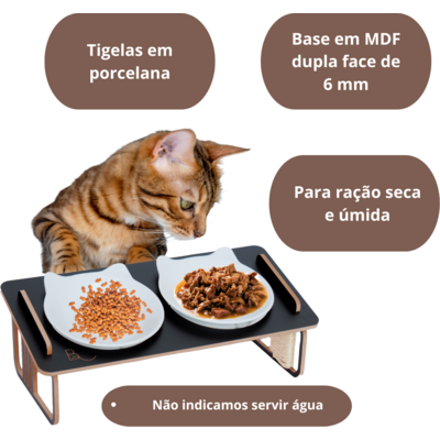 Comedouro Duplo Bastet Hórus para Gatos Preto