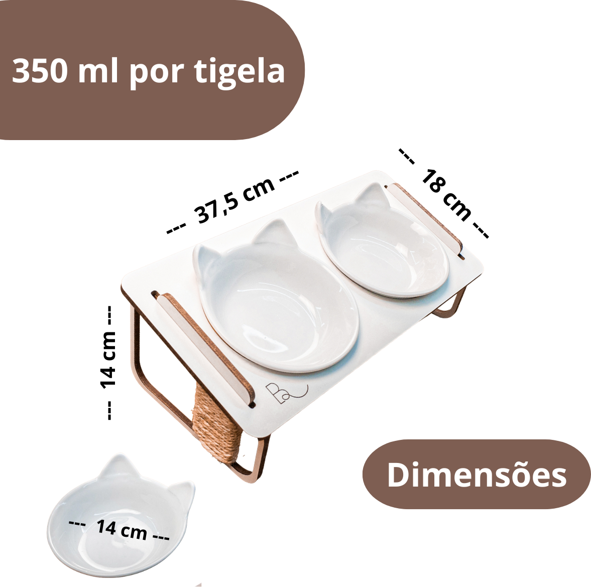 Comedouro Duplo Bastet Hórus para Gatos Branco - Tam. Único