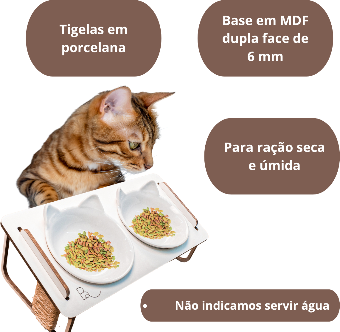 Comedouro Duplo Bastet Hórus para Gatos Branco - Tam. Único