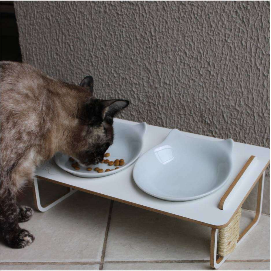 Comedouro Duplo Bastet Hórus para Gatos Branco - Tam. Único