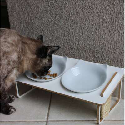 Comedouro Duplo Bastet Hórus para Gatos Branco