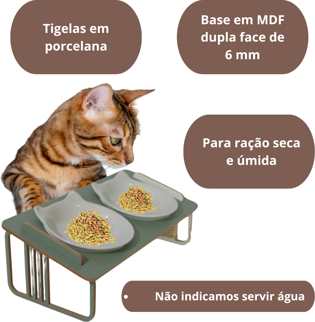 Comedouro Duplo Bastet Hórus para Gatos Verde - Tam. Único