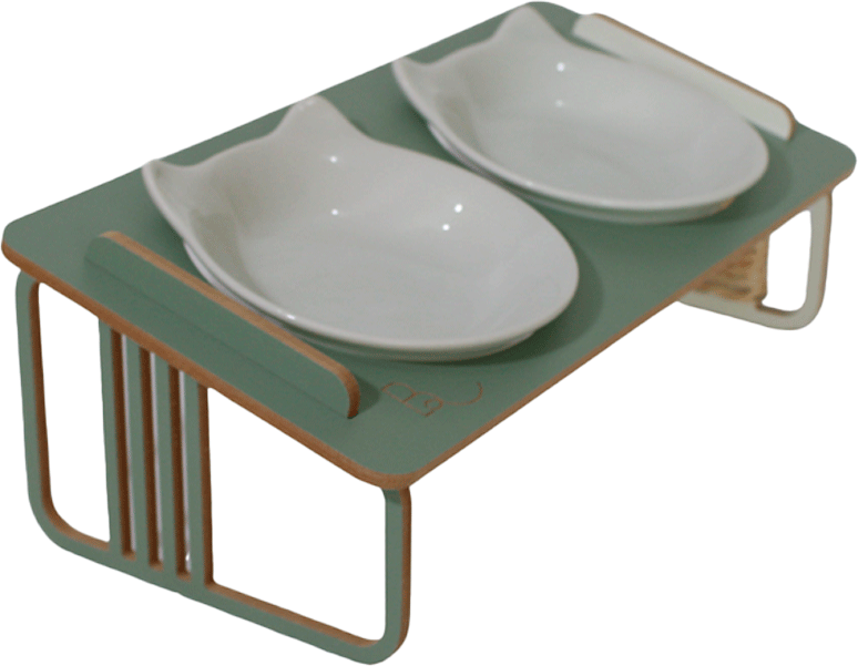Comedouro Duplo Bastet Hórus para Gatos Verde - Tam. Único