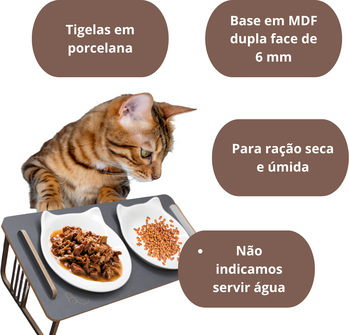 Comedouro Duplo Bastet Hórus para Gatos Cinza - Tam. Único