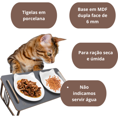 Comedouro Duplo Bastet Hórus para Gatos Cinza