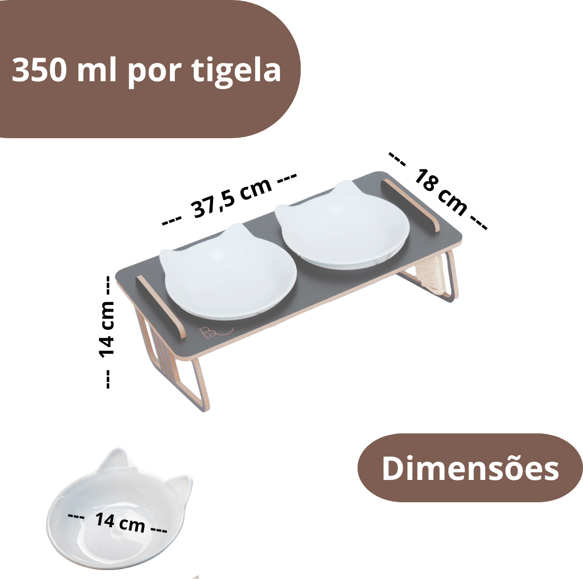 Comedouro Duplo Bastet Hórus para Gatos Cinza - Tam. Único