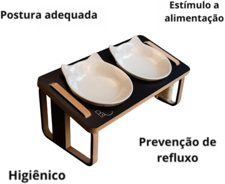 Comedouro Duplo Bastet Gigantes para Gatos Preto - Tam. Único