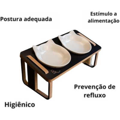 Comedouro Duplo Bastet Gigantes para Gatos Preto