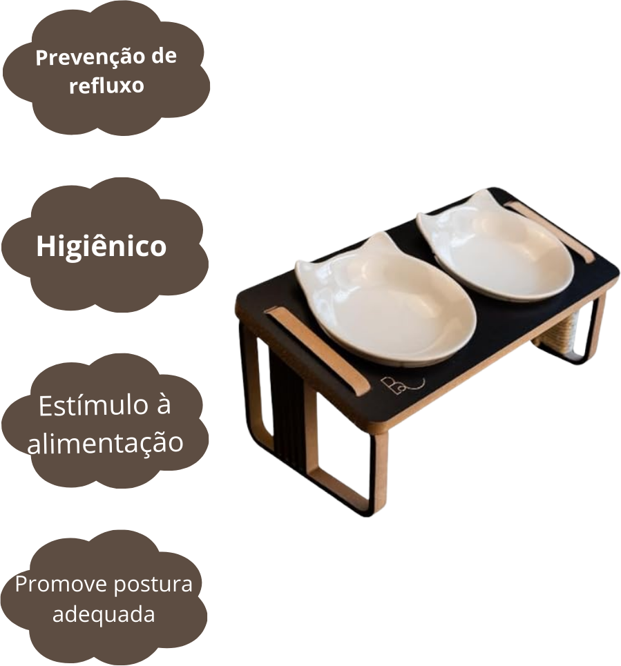 Comedouro Duplo Bastet Gigantes para Gatos Preto - Tam. Único