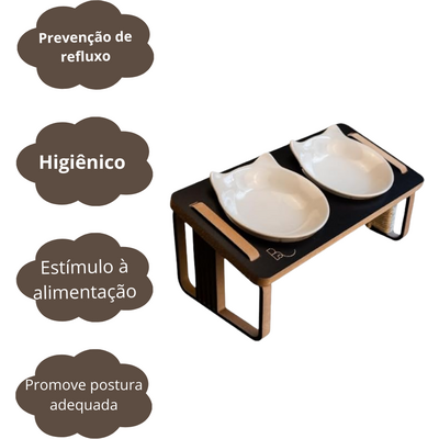 Comedouro Duplo Bastet Gigantes para Gatos Preto