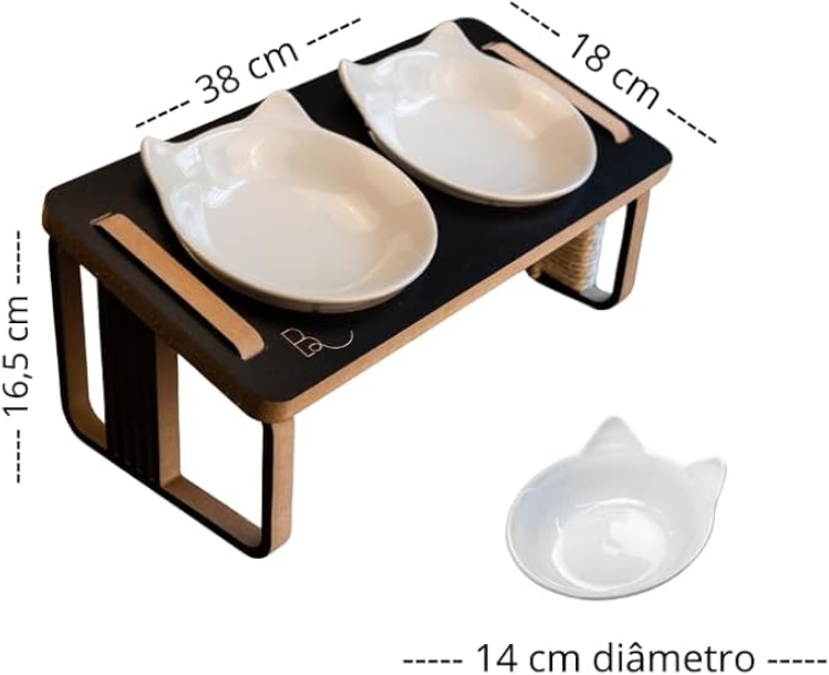Comedouro Duplo Bastet Gigantes para Gatos Preto - Tam. Único