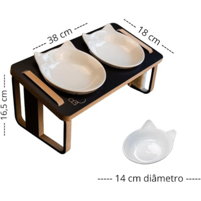 Comedouro Duplo Bastet Gigantes para Gatos Preto