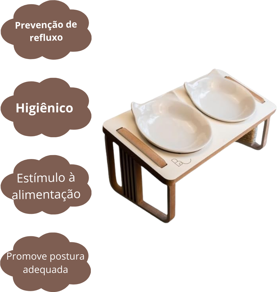 Comedouro Duplo Bastet Gigantes para Gatos Branco - Tam. Único
