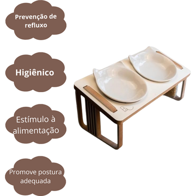 Comedouro Duplo Bastet Gigantes para Gatos Branco