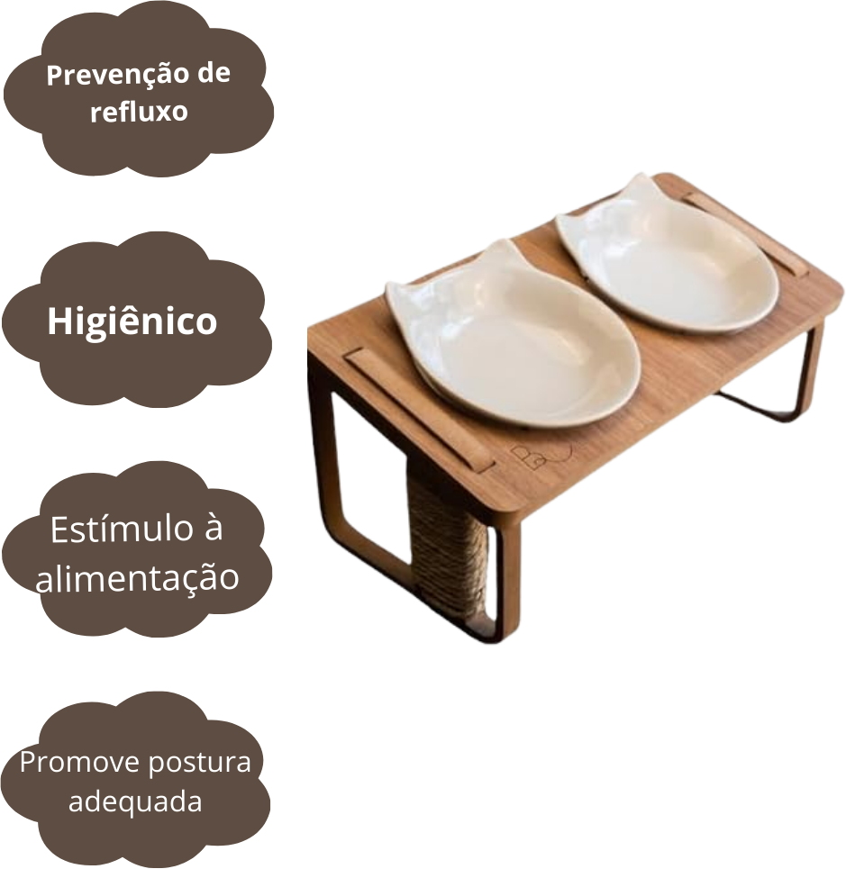 Comedouro Duplo Bastet Gigantes para Gatos Madeirado - Tam. Único