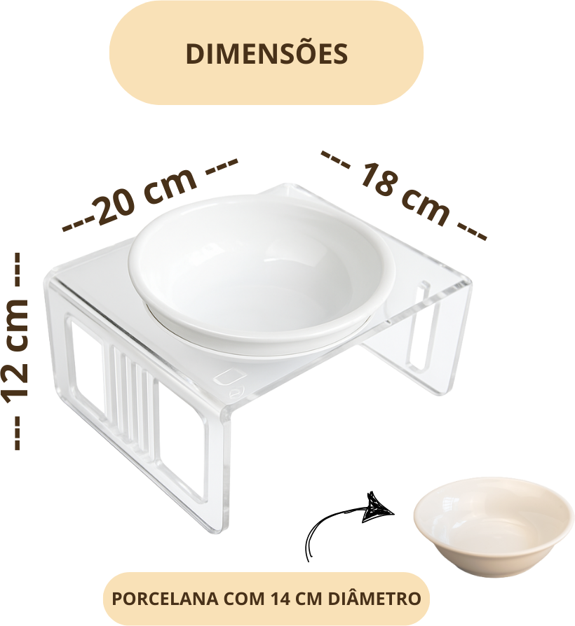 Bebedouro e Comedouro Bastet em Acrílico para Cães e Gatos Cristal - Tam. P