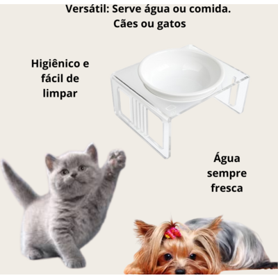 Bebedouro e Comedouro Bastet em Acrílico para Cães e Gatos Cristal