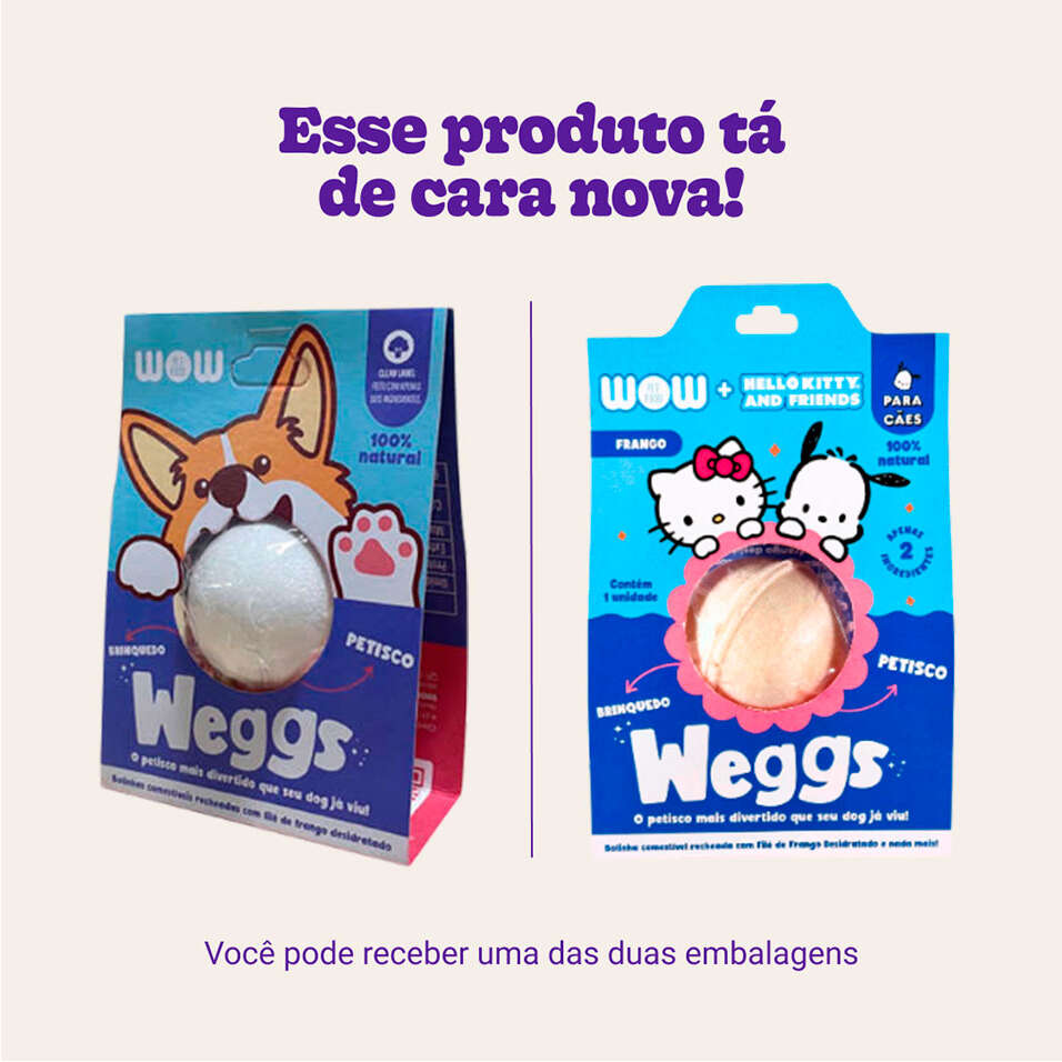 Petisco WOW Weggs Hello Kity para Cães Sabor Frango - 1 Unidade