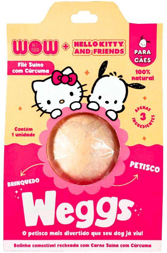 Petisco WOW Weggs Hello Kity para Cães Sabor Lombinho com Cúrcuma - 1 Unidade