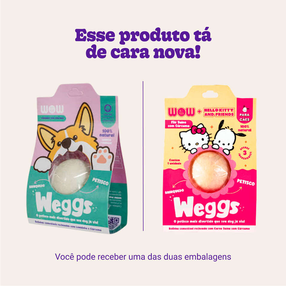 Petisco WOW Weggs Hello Kity para Cães Sabor Lombinho com Cúrcuma - 1 Unidade