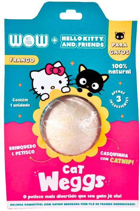Petisco WOW Weggs Hello Kity para Gatos Sabor Frango com Catnip - 1 Unidade