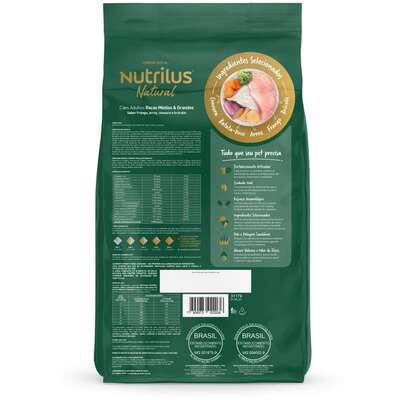 Ração Seca Nutrilus Natural Frango e Arroz para Cães Adultos Raças Médias e Grandes