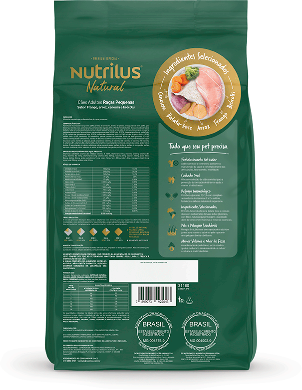 Ração Seca Nutrilus Natural Frango e Arroz para Cães Adultos Raças Pequenas - 10,1Kg