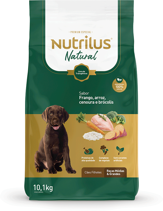 Ração Seca Nutrilus Natural Frango e Arroz para Cães Filhotes Raças Médias e Grandes - 10,1Kg