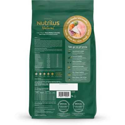 Ração Seca Nutrilus Natural Frango e Arroz para Cães Filhotes Raças Médias e Grandes