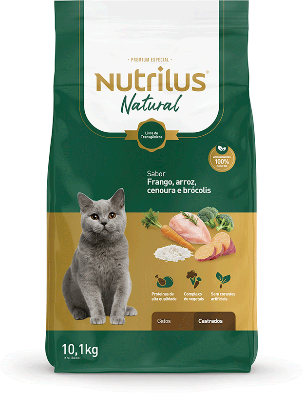 Ração Seca Nutrilus Natural Sabor Frango e Arroz para Gatos Adultos Castrados - 10,1Kg