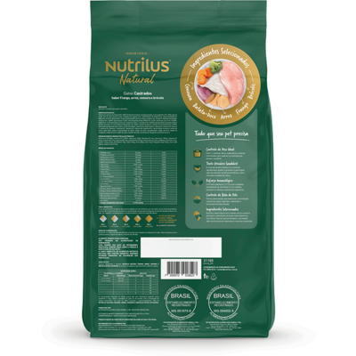 “Ração Seca Nutrilus Natural Sabor Frango e Arroz para Gatos Adultos Castrados