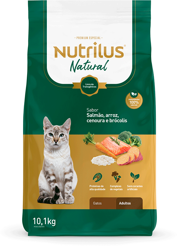 Ração Seca Nutrilus Natural Sabor Salmão e Arroz para Gatos Adultos - 10,1Kg