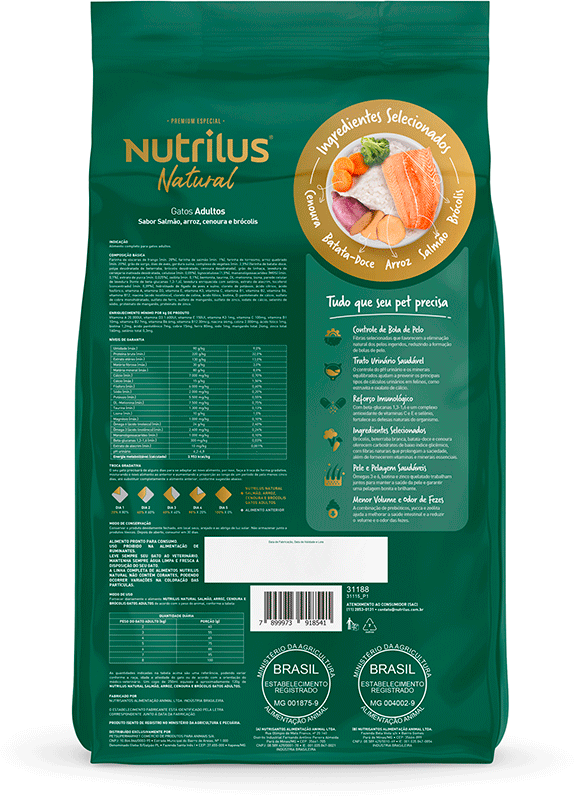 Ração Seca Nutrilus Natural Sabor Salmão e Arroz para Gatos Adultos - 10,1Kg