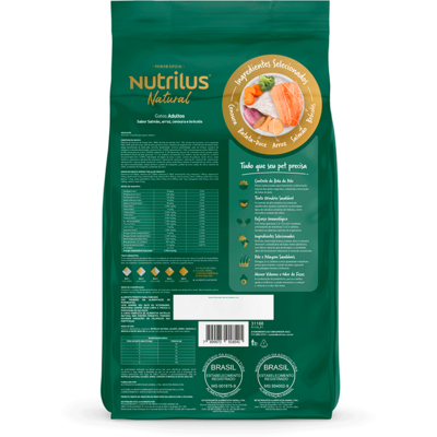 Ração Seca Nutrilus Natural Sabor Salmão e Arroz para Gatos Adultos