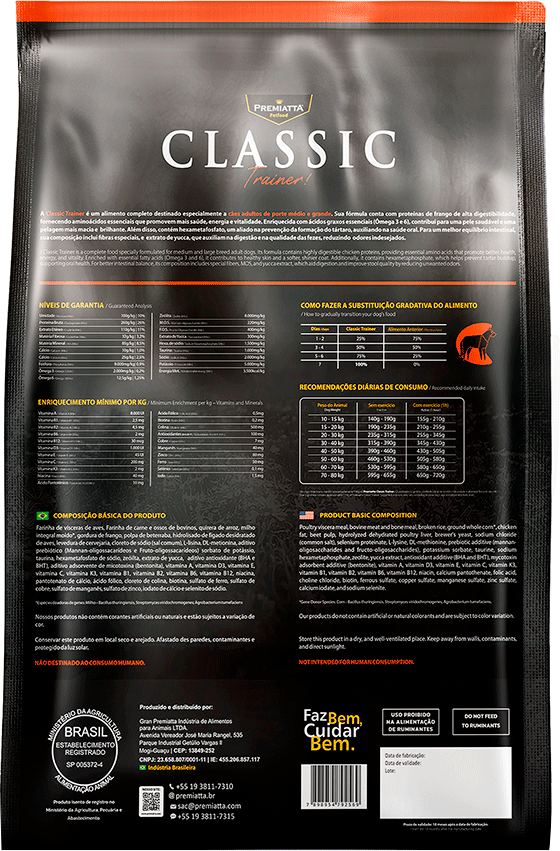 Ração Premiatta Classic Trainer para Cães Adultos de Porte Médio - 15Kg