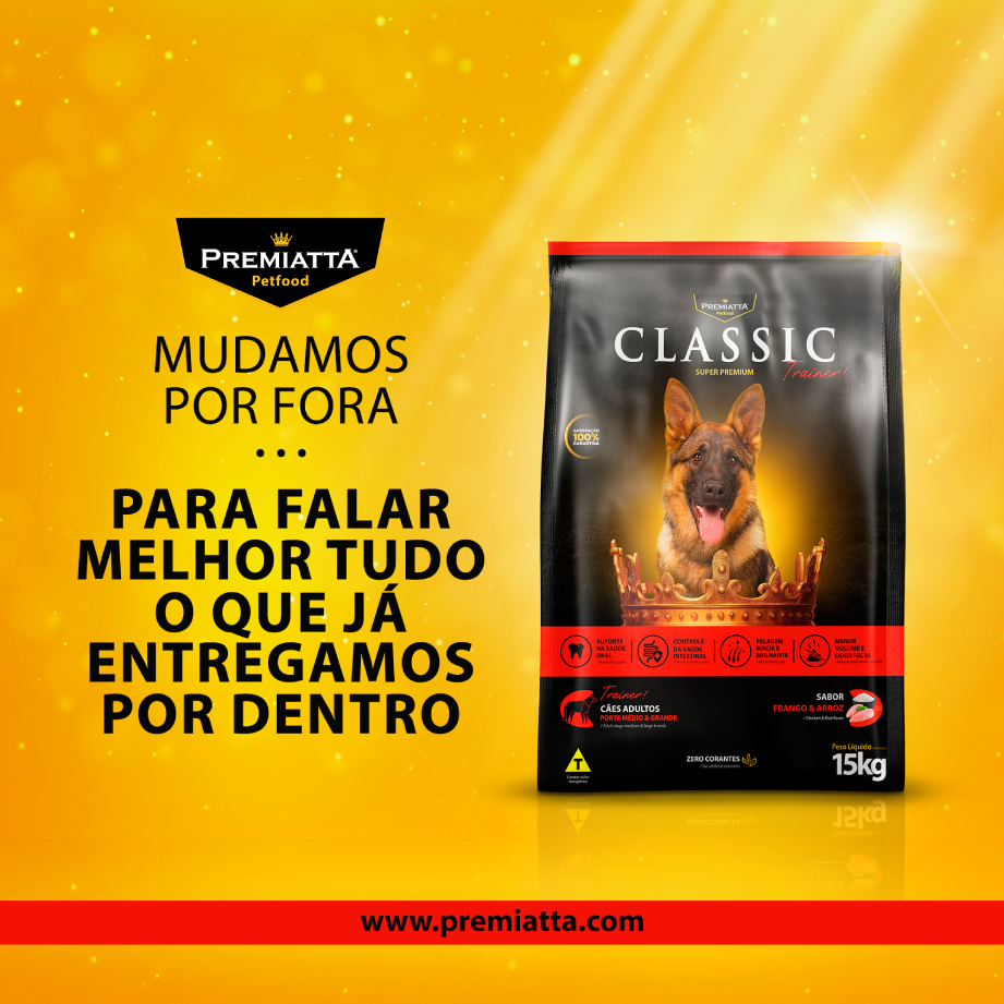 Ração Premiatta Classic Trainer para Cães Adultos de Porte Médio - 15Kg
