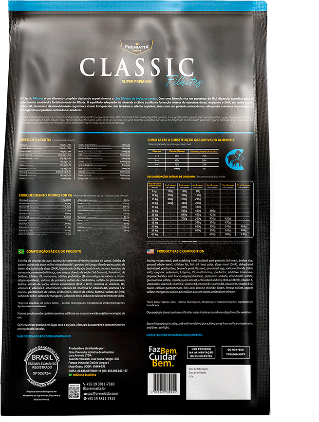 Ração Premiatta Classic para Cães Filhotes de Raças Pequenas, Médias e Grandes - 15Kg