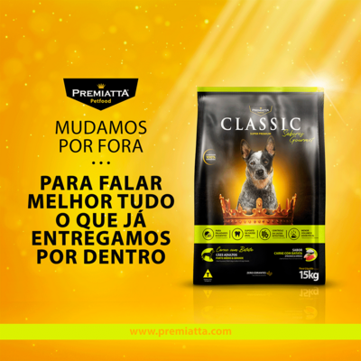 Ração Premiatta Classic Sabores Adultos Carne com Batata Raças Porte Médio e Grande