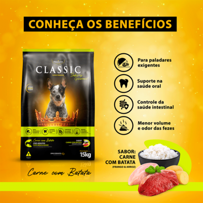 Ração Premiatta Classic Sabores Adultos Carne com Batata Raças Porte Médio e Grande