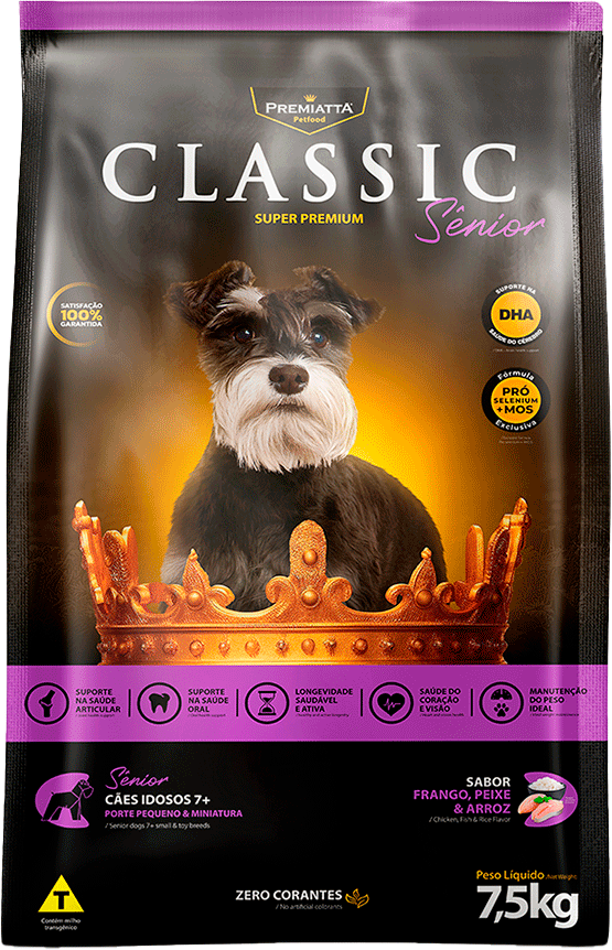 Ração Premiatta Classic Frango e Arroz para Cães Sênior de Raça Mini e Pequena - 7,5Kg
