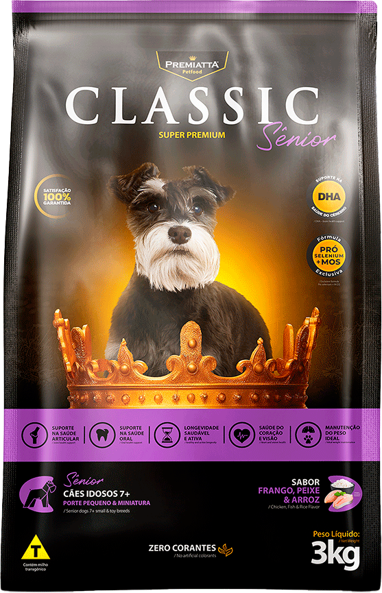 Ração Premiatta Classic Frango e Arroz para Cães Sênior de Raça Mini e Pequena - 3Kg