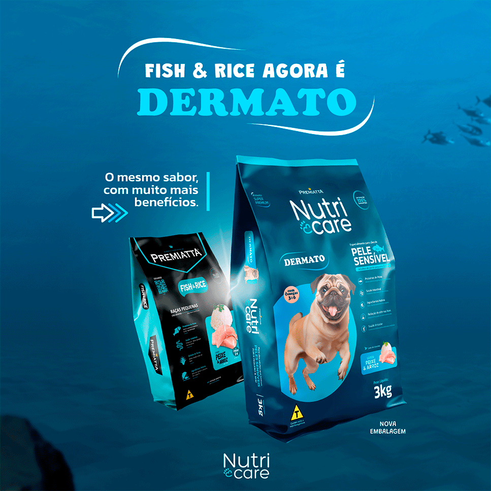 Ração Premiatta Nutri Care Fish & Rice Mini Bits para Cães Adultos - 3Kg