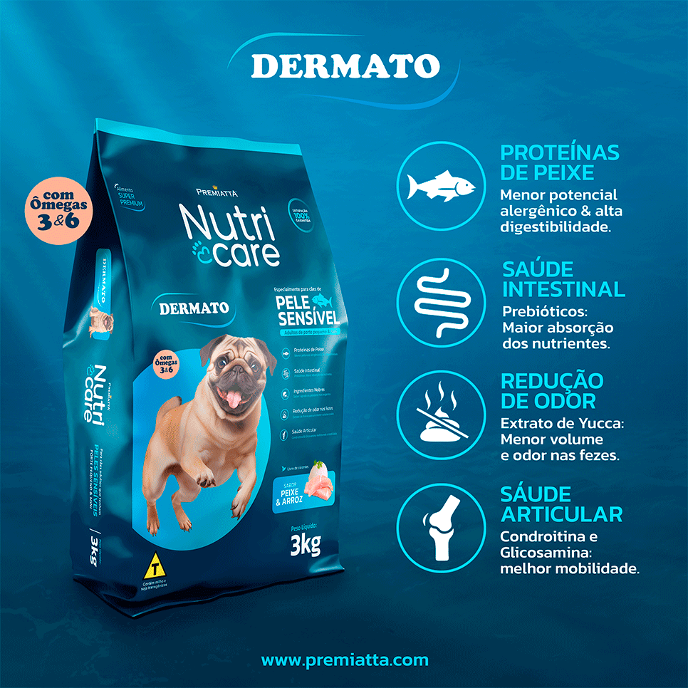 Ração Premiatta Nutri Care Fish & Rice Mini Bits para Cães Adultos - 3Kg