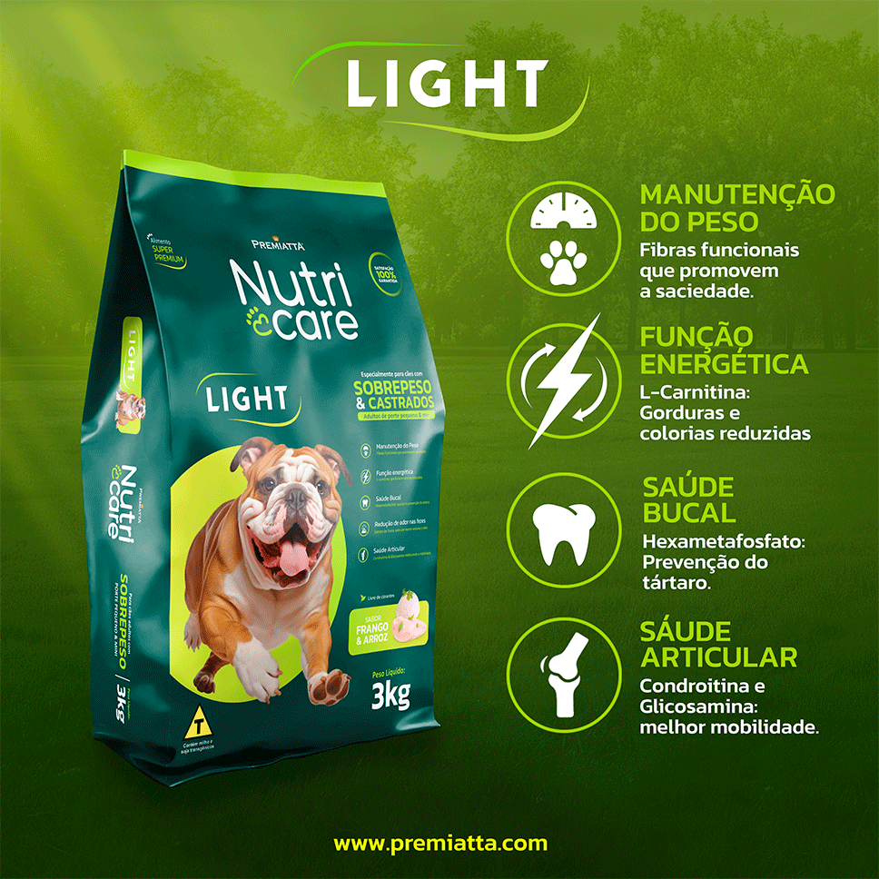 Ração Premiatta Nutri Care Mini Light para Cães Adultos - 3Kg