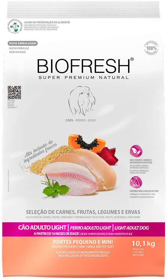 Ração Seca Biofresh Mix de Carne, Frutas, Legumes e Ervas Frescas Light Cães de Raças Pequenas e Minis - 10,1Kg