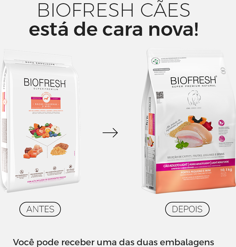 Ração Seca Biofresh Mix de Carne, Frutas, Legumes e Ervas Frescas Light Cães de Raças Pequenas e Minis - 10,1Kg