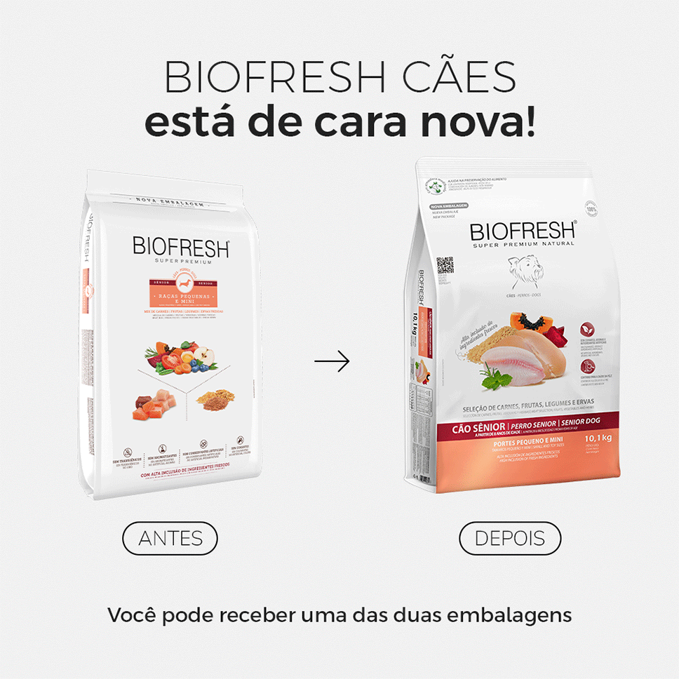 Ração Seca Biofresh Mix de Carne, Frutas, Legumes e Ervas Frescas Cães Sênior de Raças Pequenas e Minis - 10,1Kg